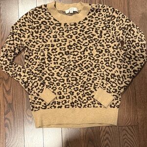 LOFT Animal Print Crew Neck Sweater - Tan and Brown